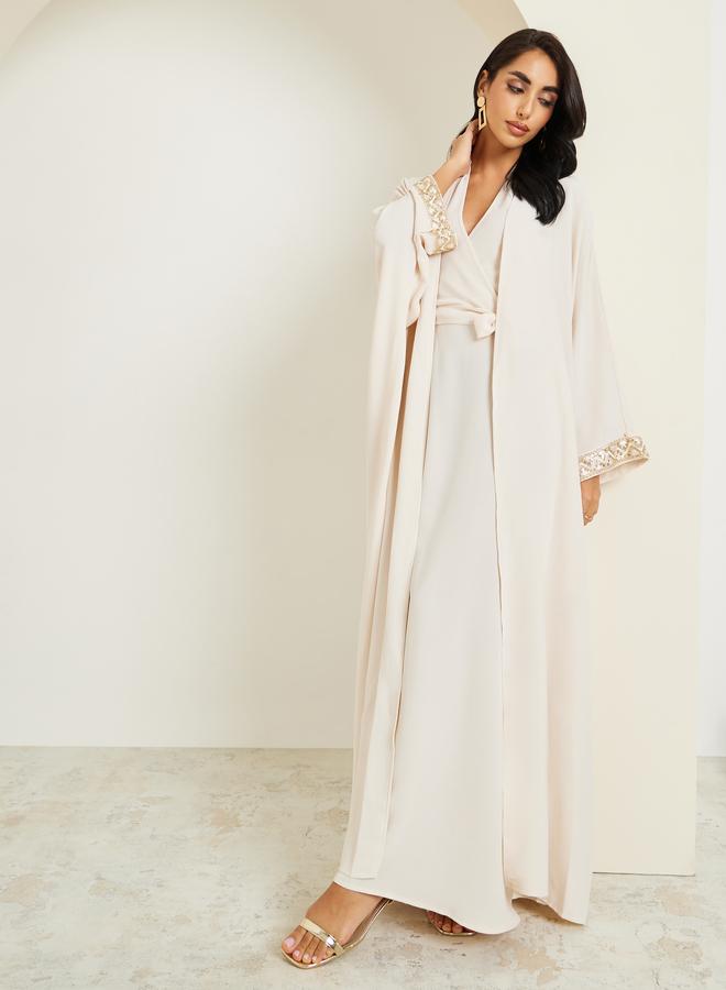 Amirah Sequined Lace Detail Abaya and Halter Neck Dress Modest Set - Image 2